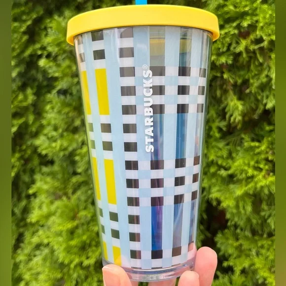 Starbucks | Other | Starbucks 28 Yellow Blue Plaidtravel Tumbler 16oz  Plastic Cold Cup Nwt | Poshmark